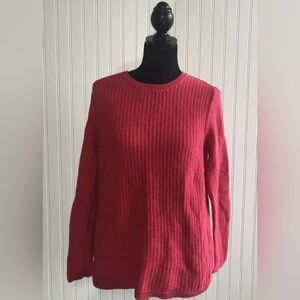 J Jill Waffle Knit Pullover Sweater Pink Long Sleeve Womens Size Small Crewneck